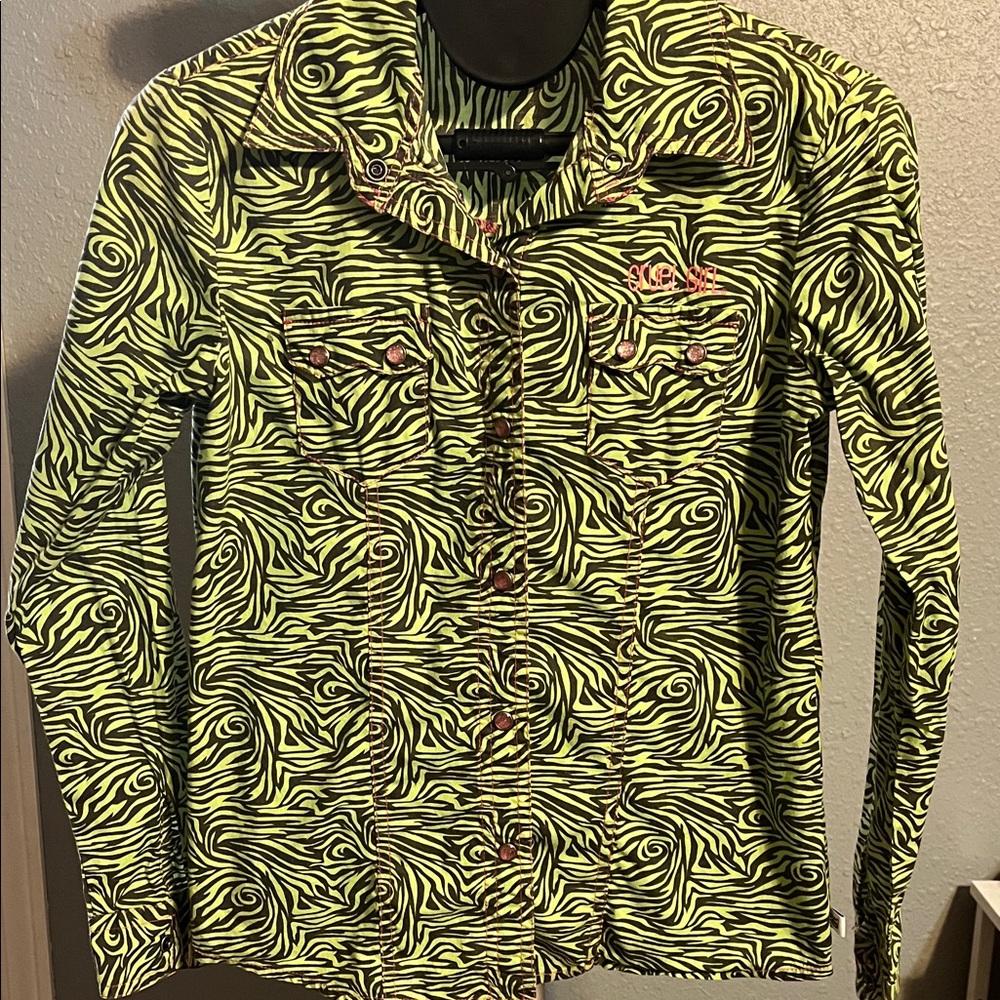 Cruel Girl Neon Green and Black Patterned Shirt